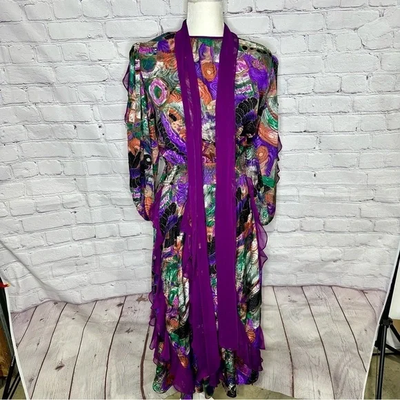 Susan Freis vintage multicolor ruffle tier abstract dress - Picture 11 of 15